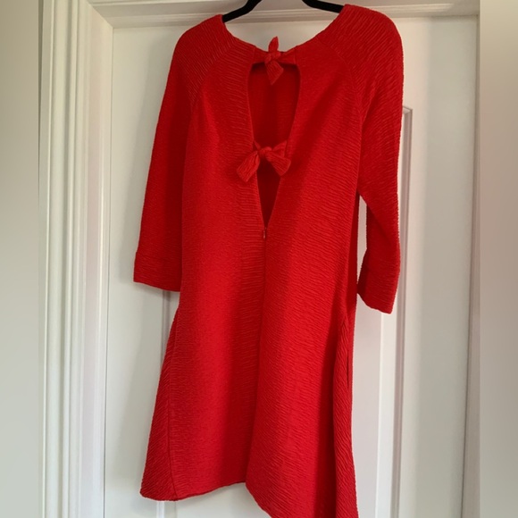 Maje Red Rouge Textured Keyhole Bow Back Rinis Shift New Cocktail Dress - Picture 6 of 9